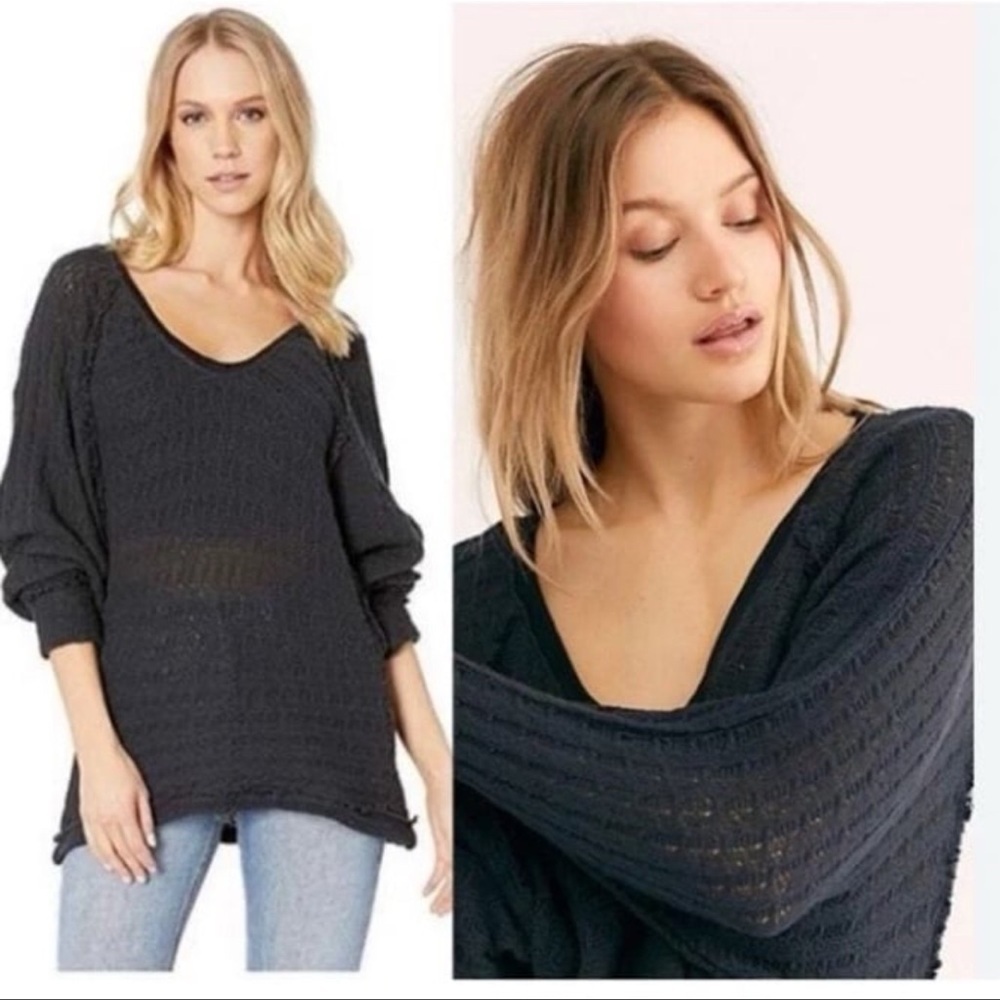 Free People We The Free Women's Gray Medium Thien's Hacci Long Sleeve Sweater​